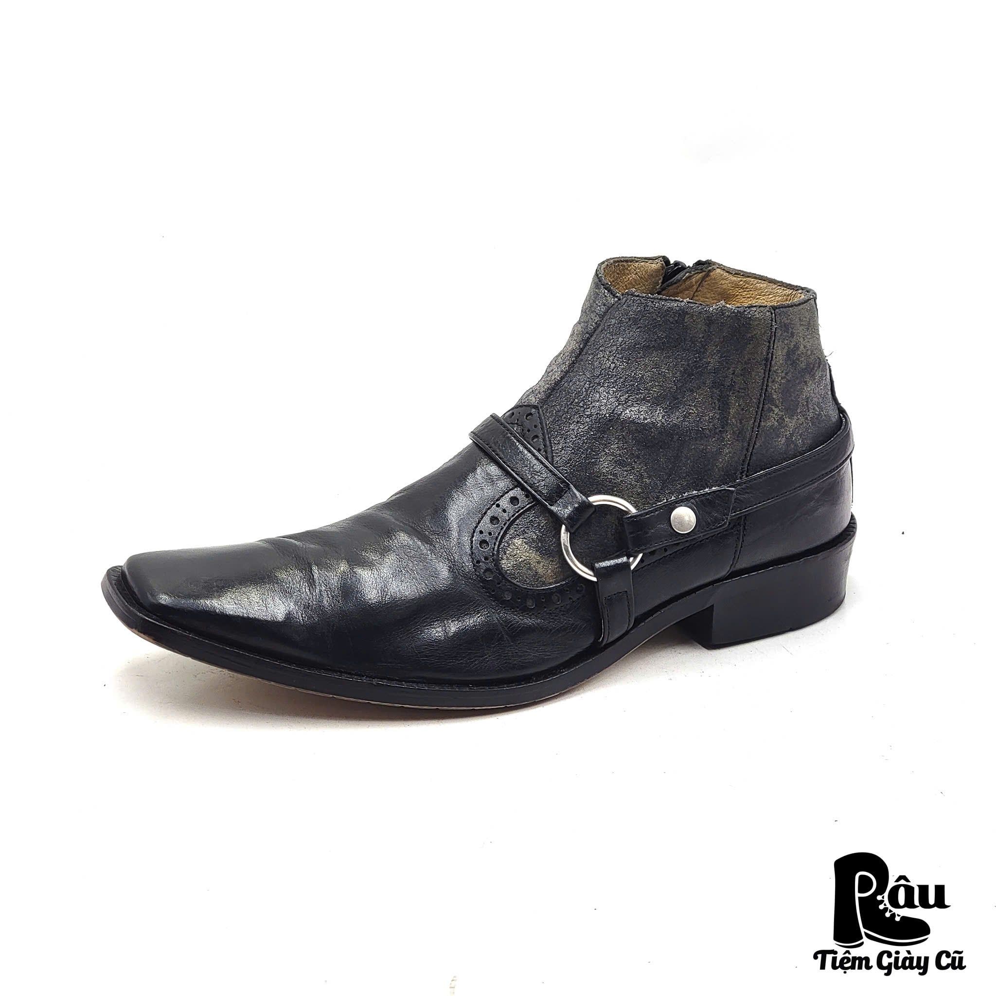  |SIZE 38| JAPANESE BLACK HARNESS SIDE-ZIP ANKLE BOOT AV38-7649 