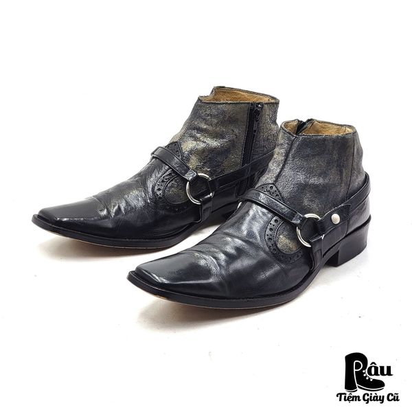  |SIZE 38| JAPANESE BLACK HARNESS SIDE-ZIP ANKLE BOOT AV38-7649 