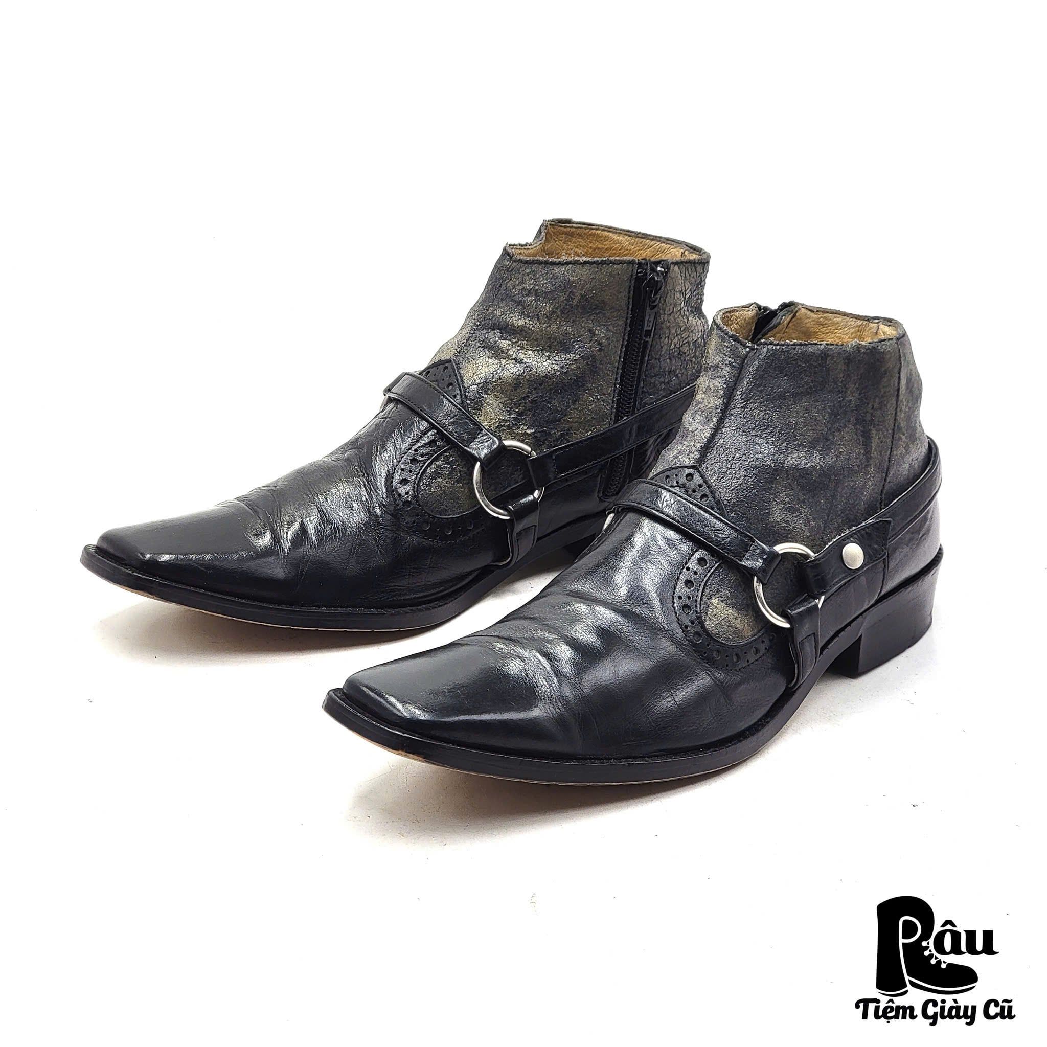  |SIZE 38| JAPANESE BLACK HARNESS SIDE-ZIP ANKLE BOOT AV38-7649 