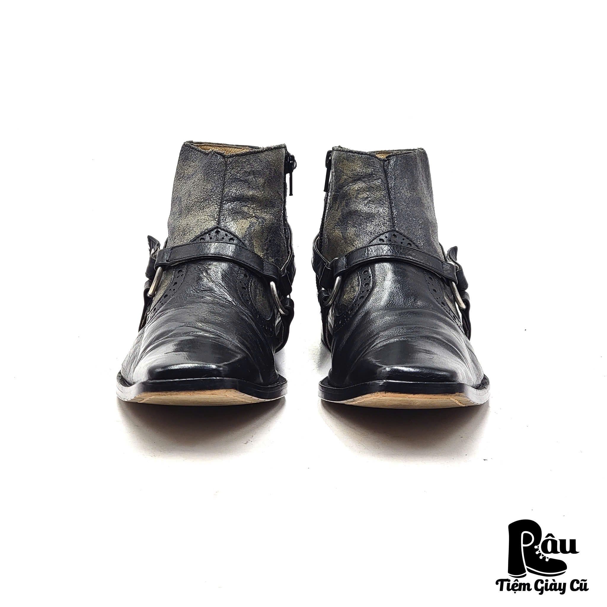  |SIZE 38| JAPANESE BLACK HARNESS SIDE-ZIP ANKLE BOOT AV38-7649 