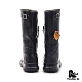  |SIZE 38.5| LOGAN FOOTWEAR ITALIAN BLACK VEG-TAN MID-CALF SIDE-ZIP BUCKLE BOOT AS38.5-7037 