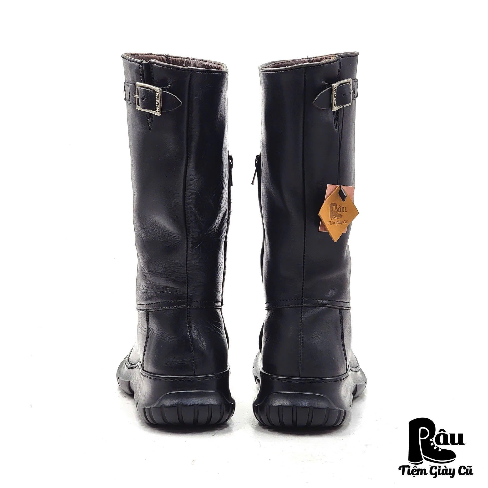  |SIZE 38.5| LOGAN FOOTWEAR ITALIAN BLACK VEG-TAN MID-CALF SIDE-ZIP BUCKLE BOOT AS38.5-7037 