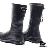  |SIZE 38.5| LOGAN FOOTWEAR ITALIAN BLACK VEG-TAN MID-CALF SIDE-ZIP BUCKLE BOOT AS38.5-7037 