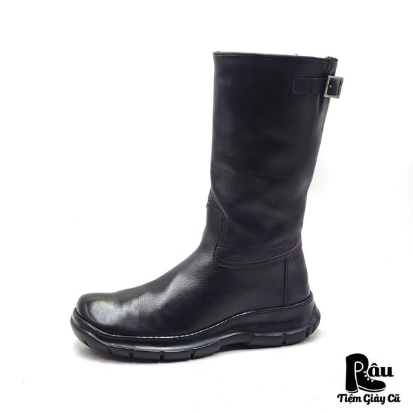  |SIZE 38.5| LOGAN FOOTWEAR ITALIAN BLACK VEG-TAN MID-CALF SIDE-ZIP BUCKLE BOOT AS38.5-7037 