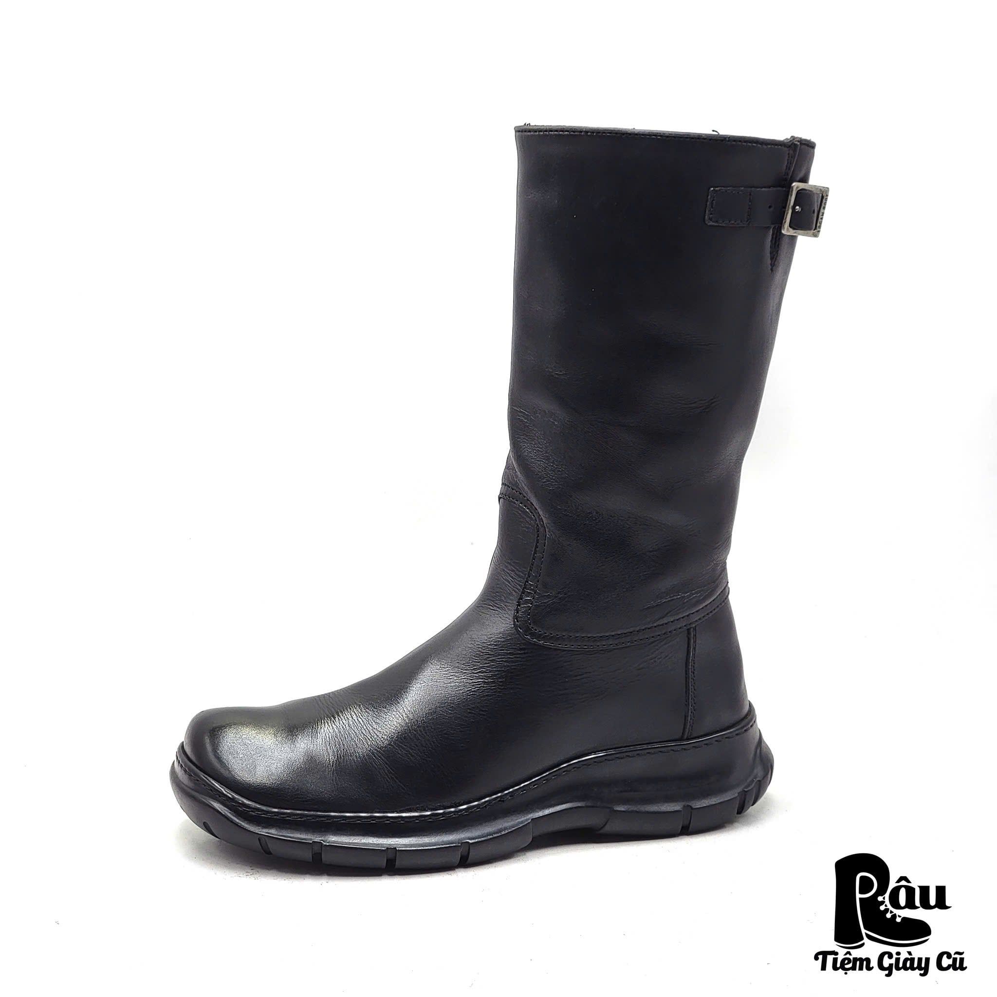  |SIZE 38.5| LOGAN FOOTWEAR ITALIAN BLACK VEG-TAN MID-CALF SIDE-ZIP BUCKLE BOOT AS38.5-7037 