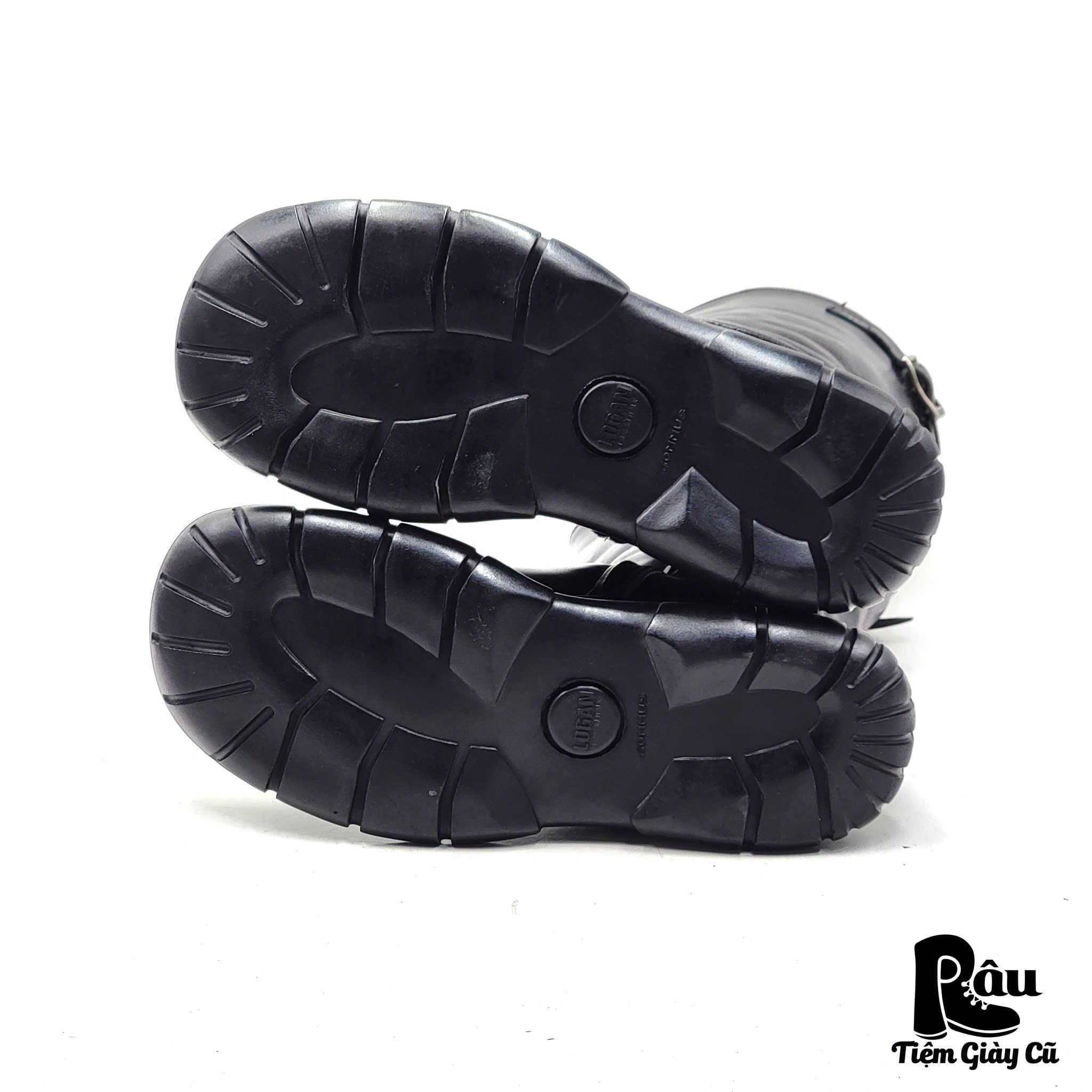  |SIZE 38.5| LOGAN FOOTWEAR ITALIAN BLACK VEG-TAN MID-CALF SIDE-ZIP BUCKLE BOOT AS38.5-7037 