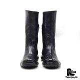  |SIZE 38.5| LOGAN FOOTWEAR ITALIAN BLACK VEG-TAN MID-CALF SIDE-ZIP BUCKLE BOOT AS38.5-7037 