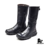  |SIZE 38.5| LOGAN FOOTWEAR ITALIAN BLACK VEG-TAN MID-CALF SIDE-ZIP BUCKLE BOOT AS38.5-7037 