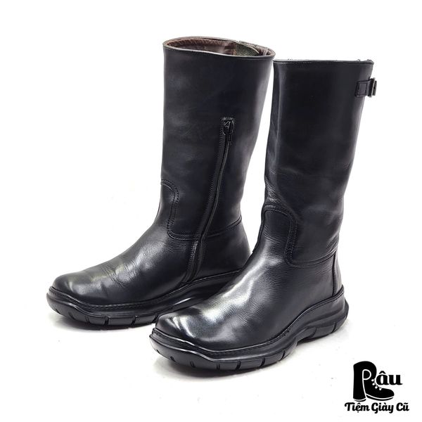  |SIZE 38.5| LOGAN FOOTWEAR ITALIAN BLACK VEG-TAN MID-CALF SIDE-ZIP BUCKLE BOOT AS38.5-7037 