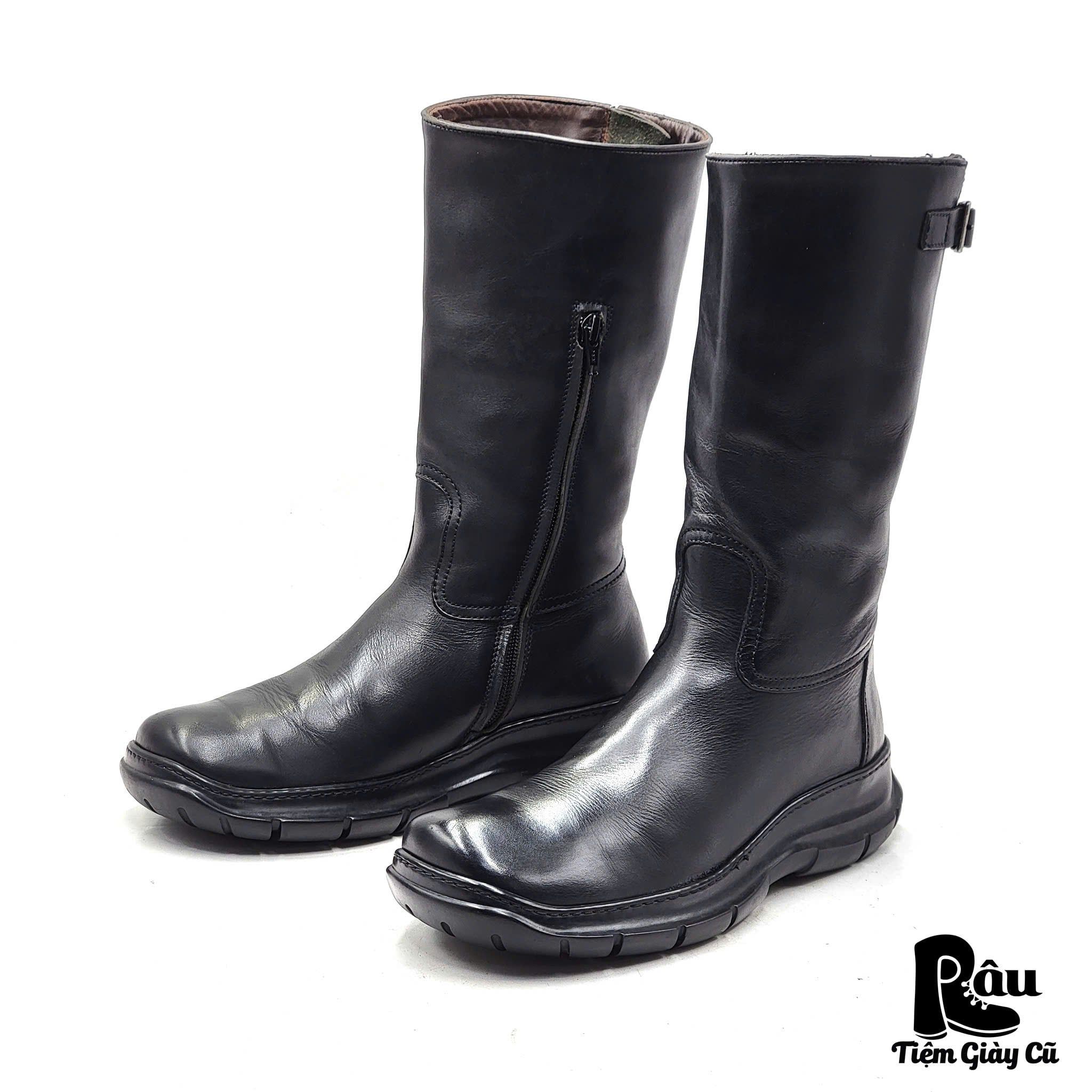  |SIZE 38.5| LOGAN FOOTWEAR ITALIAN BLACK VEG-TAN MID-CALF SIDE-ZIP BUCKLE BOOT AS38.5-7037 