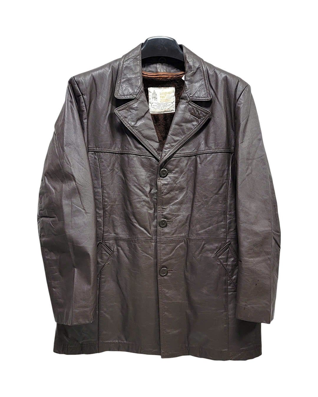  |SIZE L| LONDON FOG VINTAGE FUR-LINNED DARK BROWN LEATHER JACKET AOL-7653 