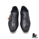 |SIZE 40| BLACK LEATHER SLIP-ON SHOES AU40-7692 