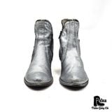  |SIZE 40| PANTANETTI SILVER METALLIC DOUBLE SIDE-ZIP ANKLE BOOT AT40-7708 