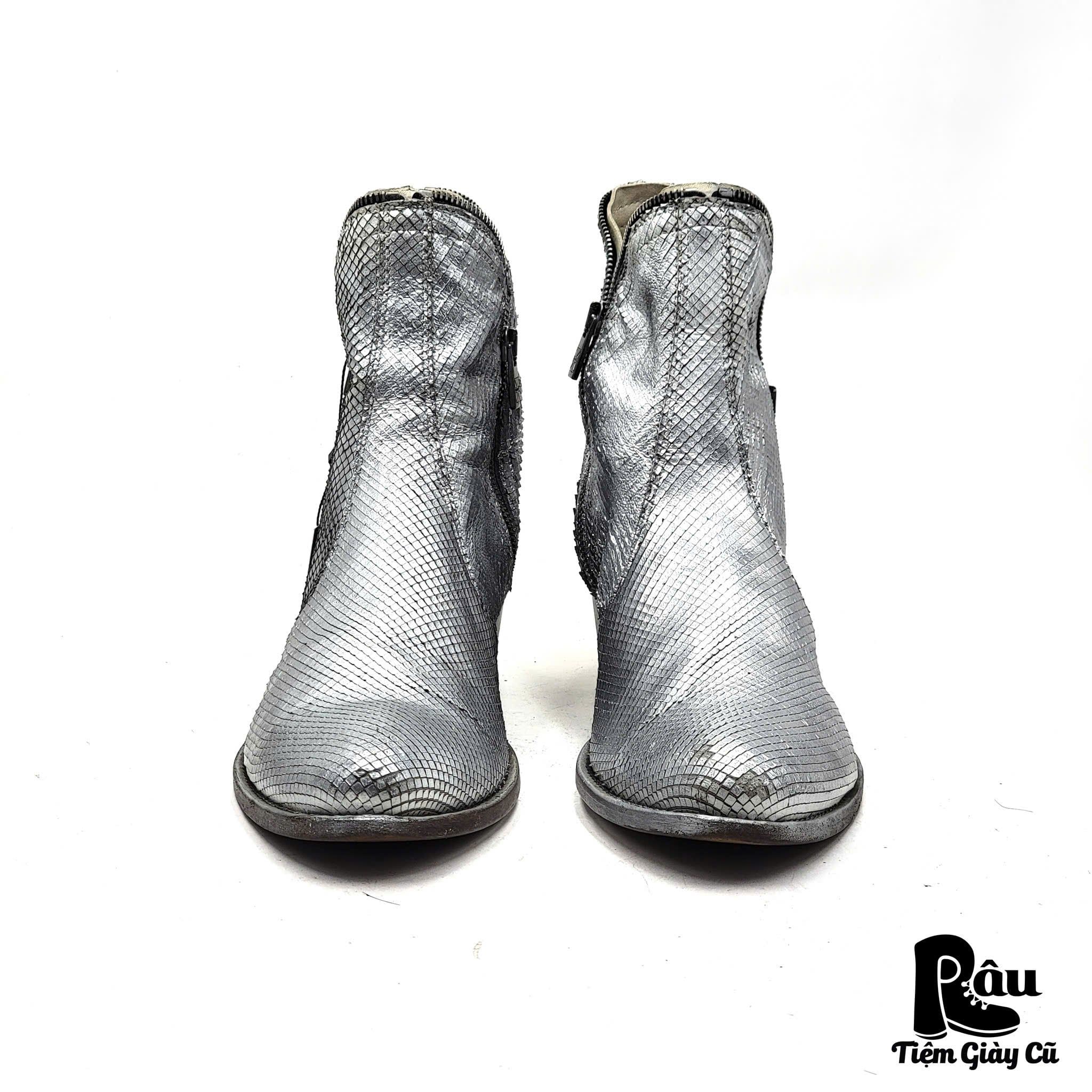  |SIZE 40| PANTANETTI SILVER METALLIC DOUBLE SIDE-ZIP ANKLE BOOT AT40-7708 