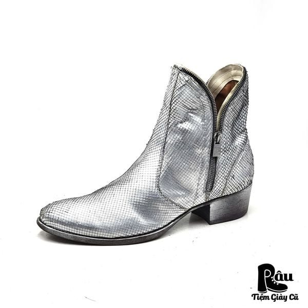  |SIZE 40| PANTANETTI SILVER METALLIC DOUBLE SIDE-ZIP ANKLE BOOT AT40-7708 