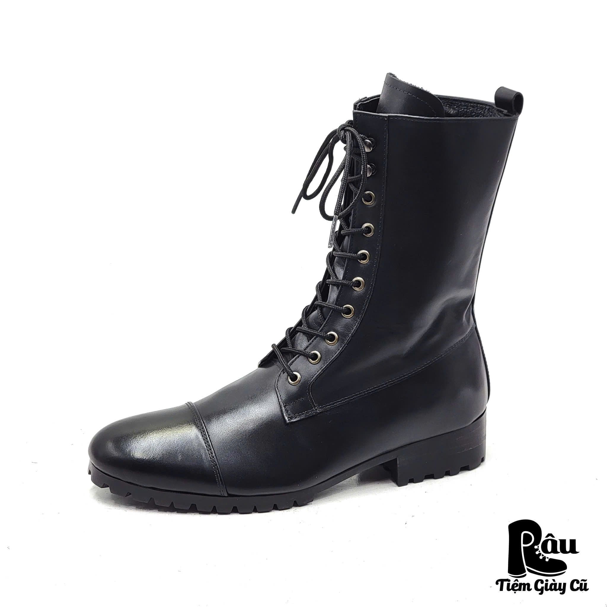  |SIZE 38| BLACK CAP-TOE SIDE-ZIP COMBAT BOOT Z38-7801 