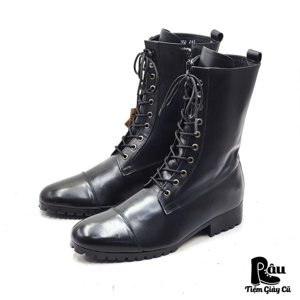  |SIZE 38| BLACK CAP-TOE SIDE-ZIP COMBAT BOOT Z38-7801 