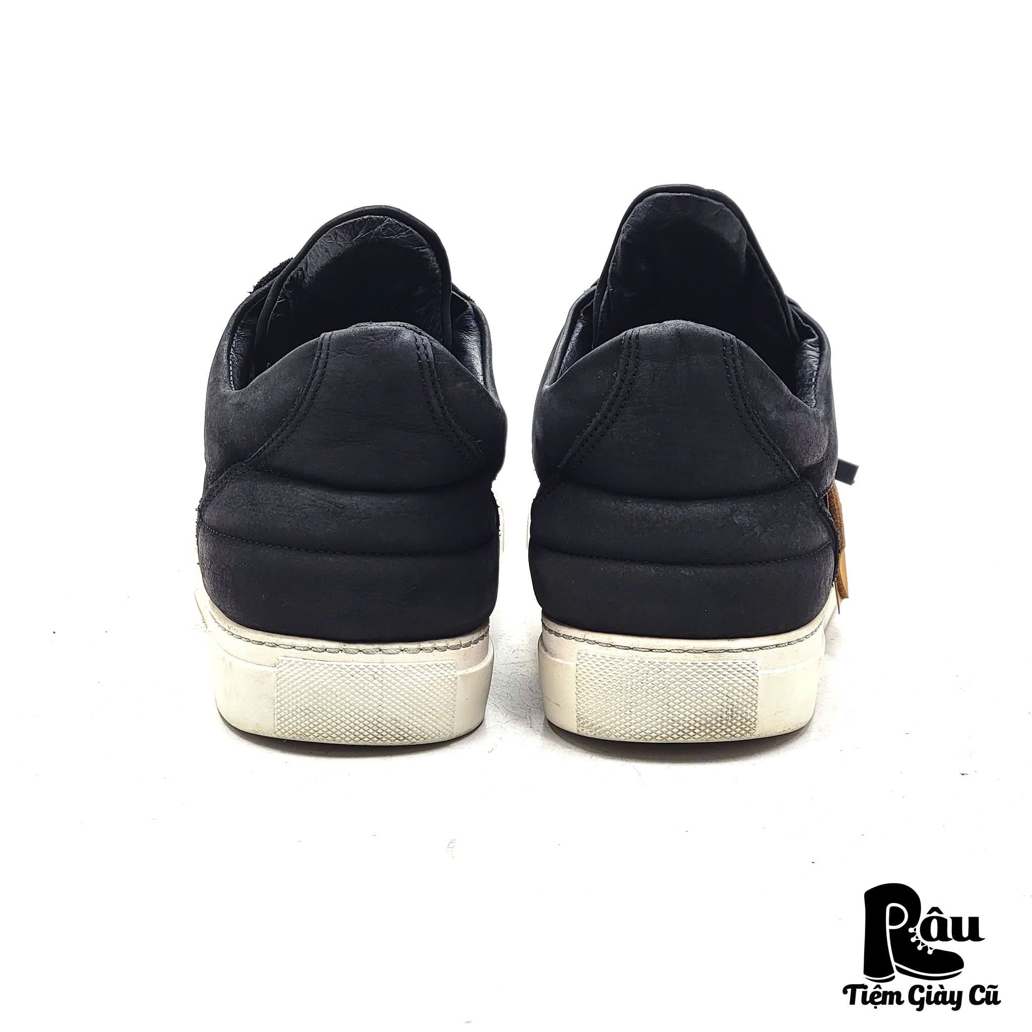  |SIZE 43| FILLING PIECES BLACK PERFORATED LOW-TOP LEATHER SNEAKER Z43-7859 