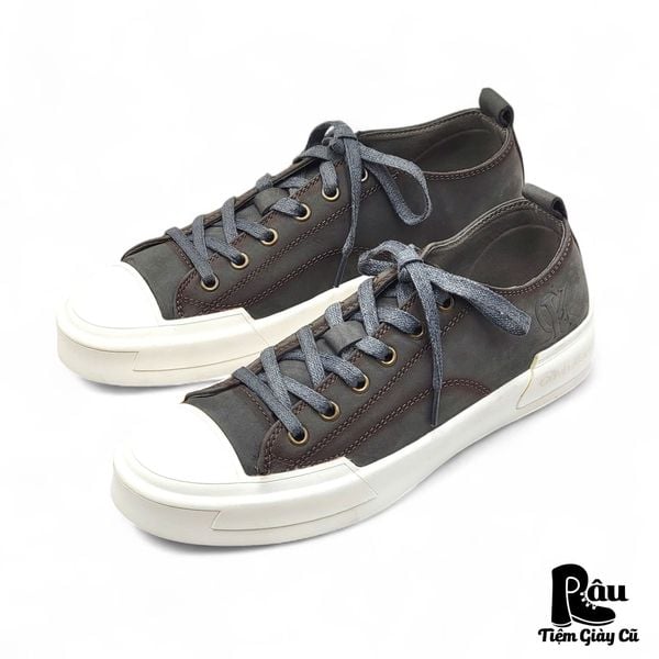  |SIZE 38.5| CALVIN KLEIN PATINA GRAY LOW-TOP LEATHER SNEAKER Z38.5-7993 