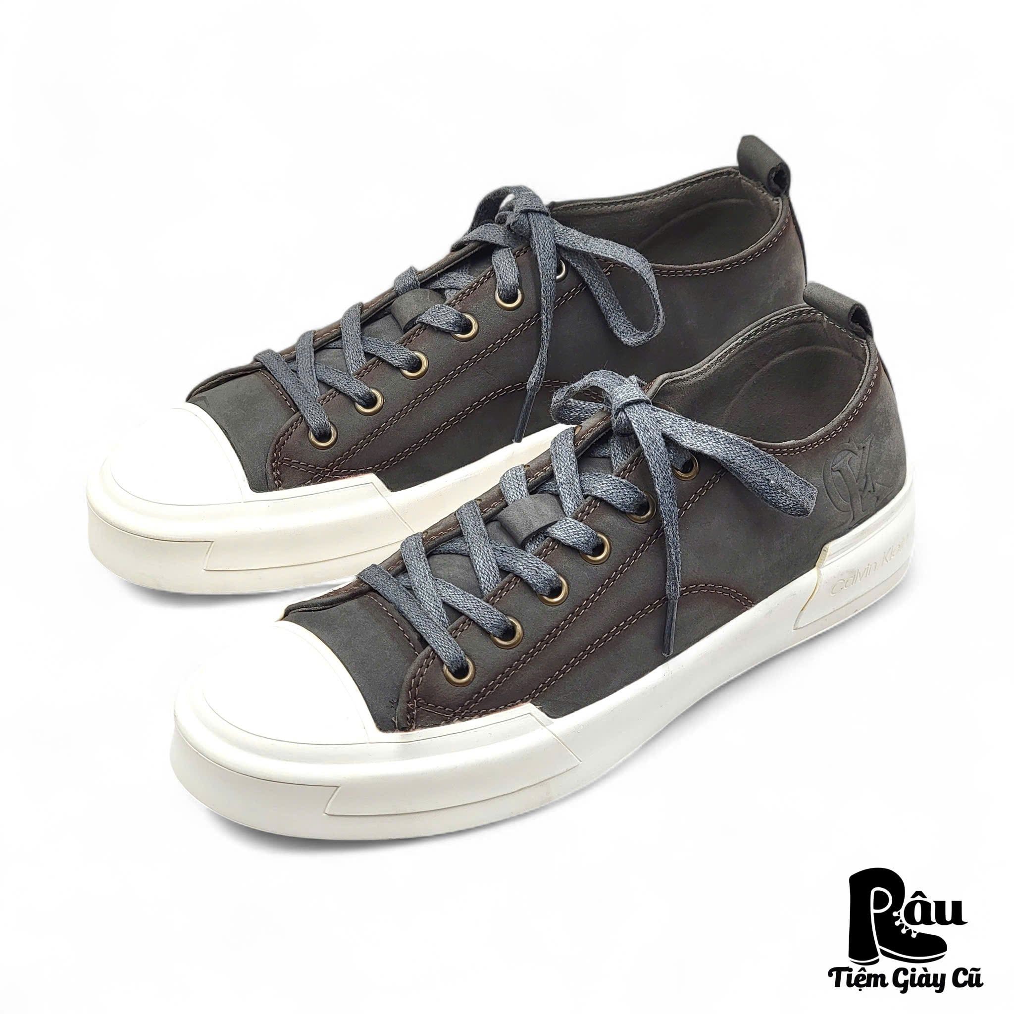  |SIZE 38.5| CALVIN KLEIN PATINA GRAY LOW-TOP LEATHER SNEAKER Z38.5-7993 