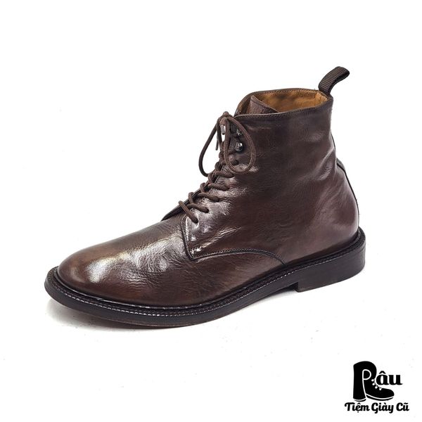  |SIZE 37.5| DELAVÈ ITALIAN BROWN VEGTAN LACE-UP BOOT Z37.5-8006 