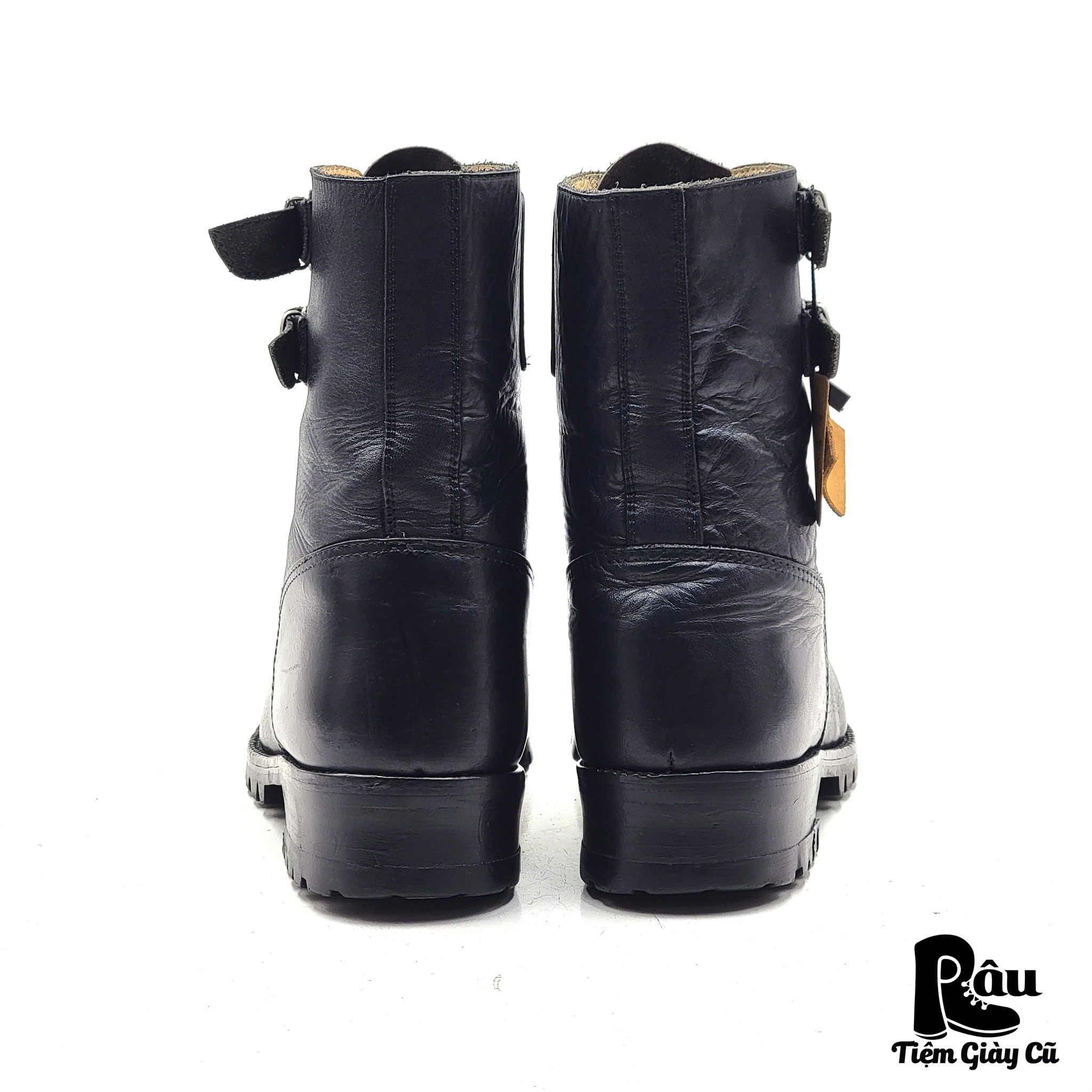  |SIZE 41| BLACK DOUBLE BUCKLES COMBAT LACE-UP BOOT (OLYMPIADI ST.MORITZ SOLE) Z41-8174 