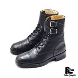  |SIZE 41| BLACK DOUBLE BUCKLES COMBAT LACE-UP BOOT (OLYMPIADI ST.MORITZ SOLE) Z41-8174 