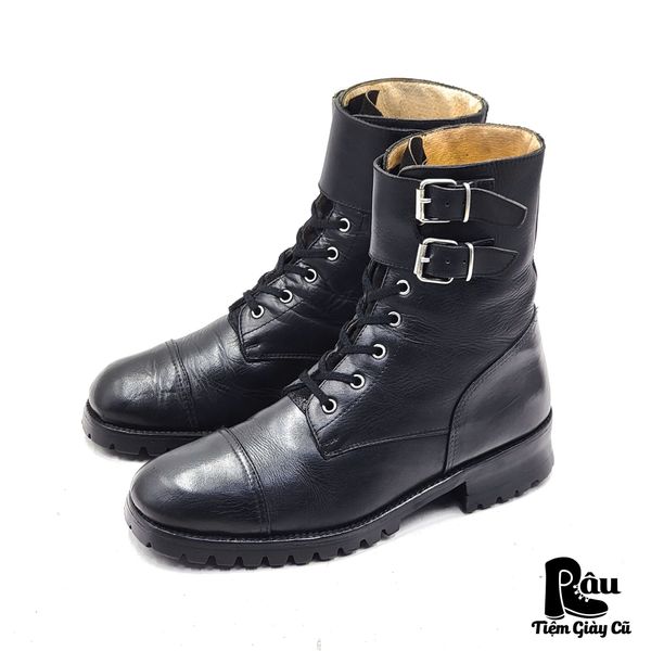  |SIZE 41| BLACK DOUBLE BUCKLES COMBAT LACE-UP BOOT (OLYMPIADI ST.MORITZ SOLE) Z41-8174 