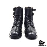  |SIZE 41| BLACK DOUBLE BUCKLES COMBAT LACE-UP BOOT (OLYMPIADI ST.MORITZ SOLE) Z41-8174 