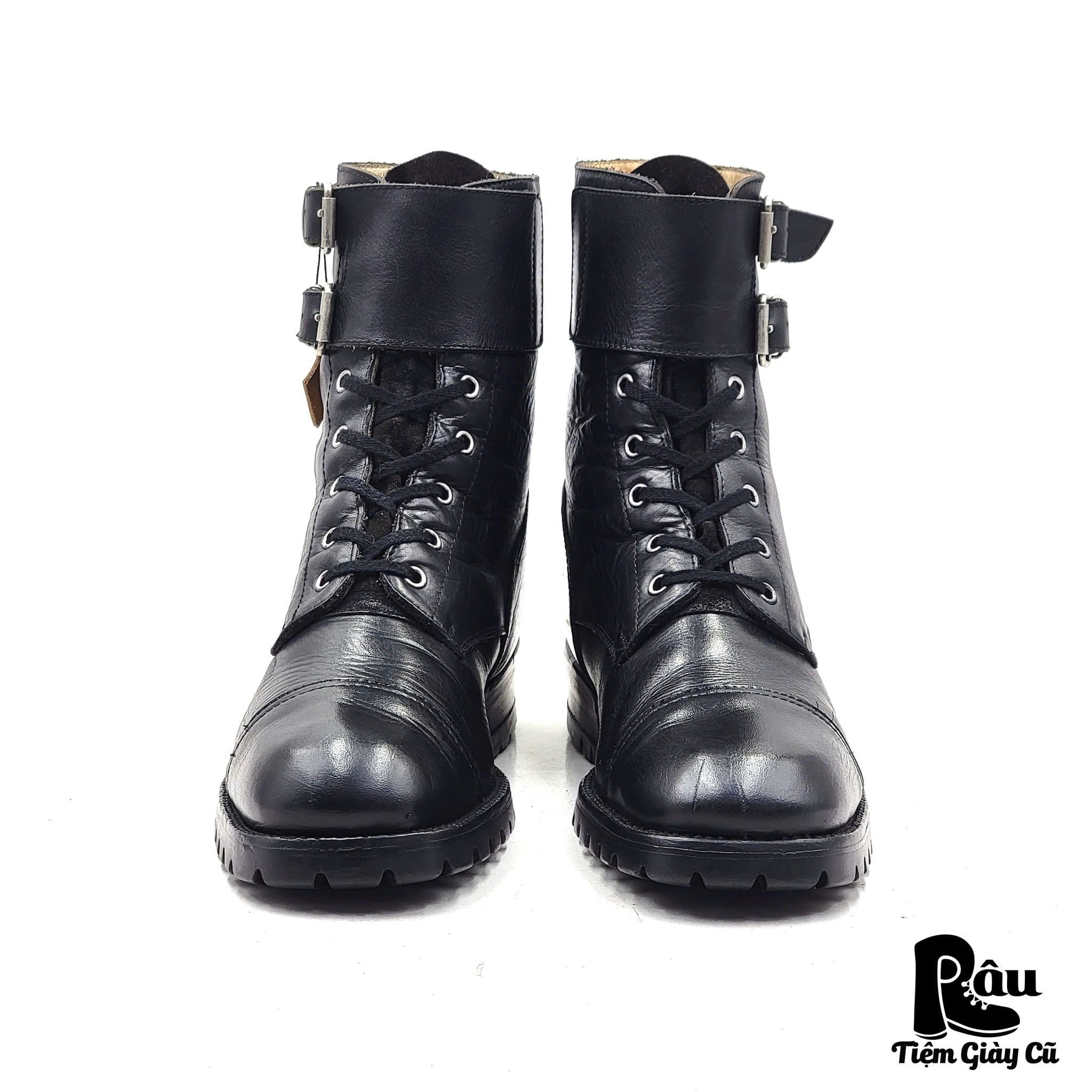  |SIZE 41| BLACK DOUBLE BUCKLES COMBAT LACE-UP BOOT (OLYMPIADI ST.MORITZ SOLE) Z41-8174 