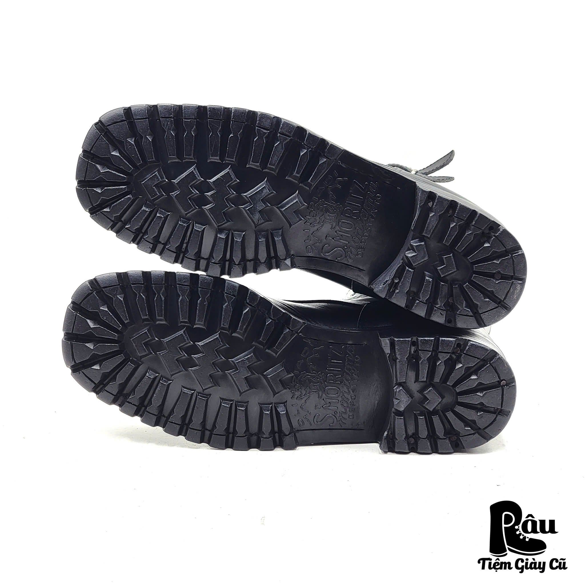  |SIZE 41| BLACK DOUBLE BUCKLES COMBAT LACE-UP BOOT (OLYMPIADI ST.MORITZ SOLE) Z41-8174 