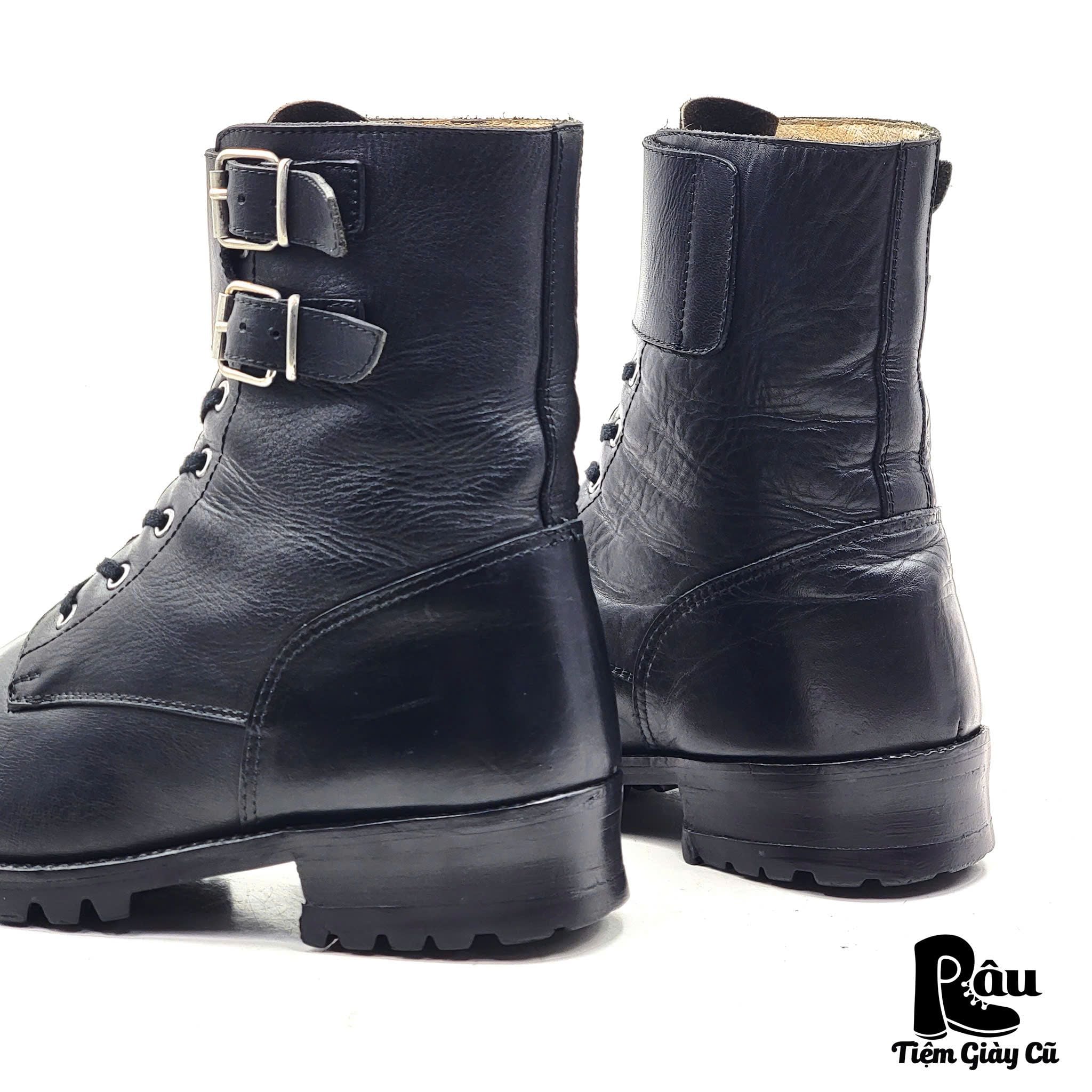  |SIZE 41| BLACK DOUBLE BUCKLES COMBAT LACE-UP BOOT (OLYMPIADI ST.MORITZ SOLE) Z41-8174 