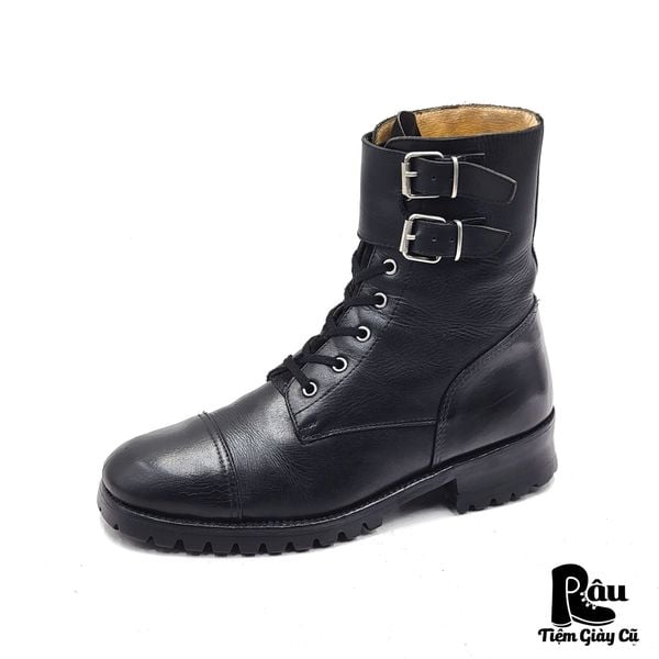  |SIZE 41| BLACK DOUBLE BUCKLES COMBAT LACE-UP BOOT (OLYMPIADI ST.MORITZ SOLE) Z41-8174 
