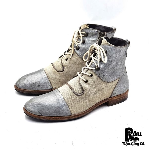  |SIZE 40| JO GHOST VINTAGE SILVER METALLIC LACE-UP BOOT Z40-8171 