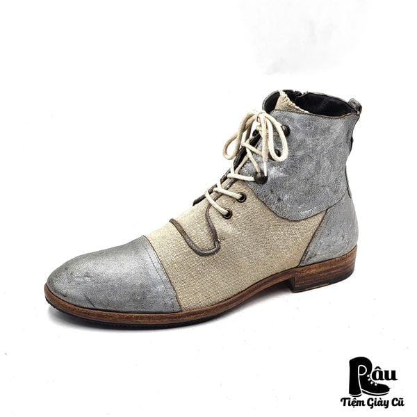  |SIZE 40| JO GHOST VINTAGE SILVER METALLIC LACE-UP BOOT Z40-8171 