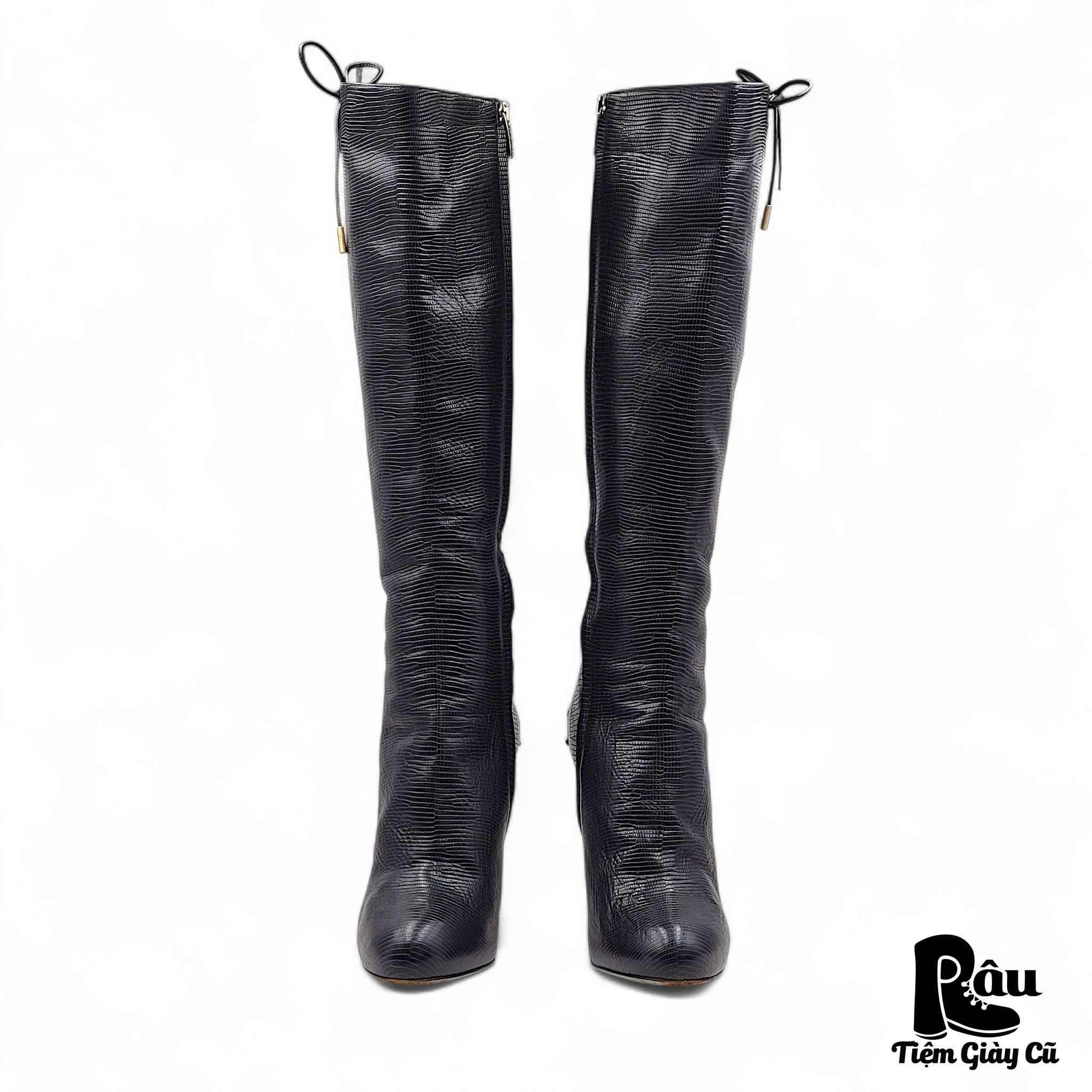  |SIZE 36| SERGIO ROSSI BLACK LIZARD-PRINTED KNEE HIGH BOOT Z36-8179 