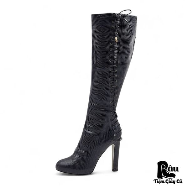  |SIZE 36| SERGIO ROSSI BLACK LIZARD-PRINTED KNEE HIGH BOOT Z36-8179 