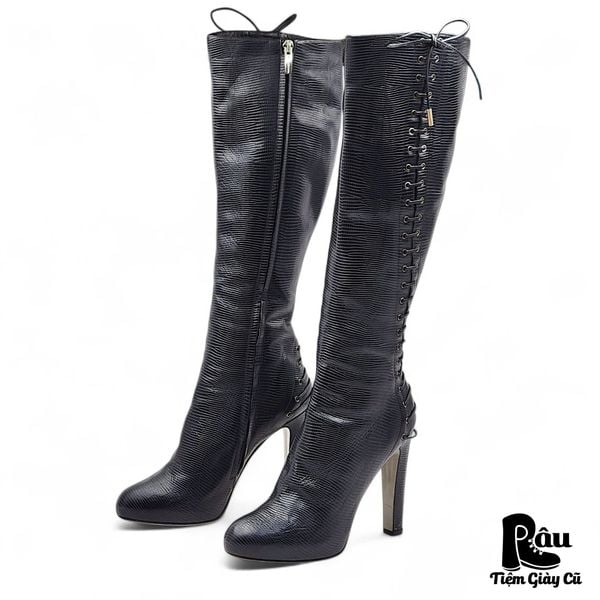  |SIZE 36| SERGIO ROSSI BLACK LIZARD-PRINTED KNEE HIGH BOOT Z36-8179 