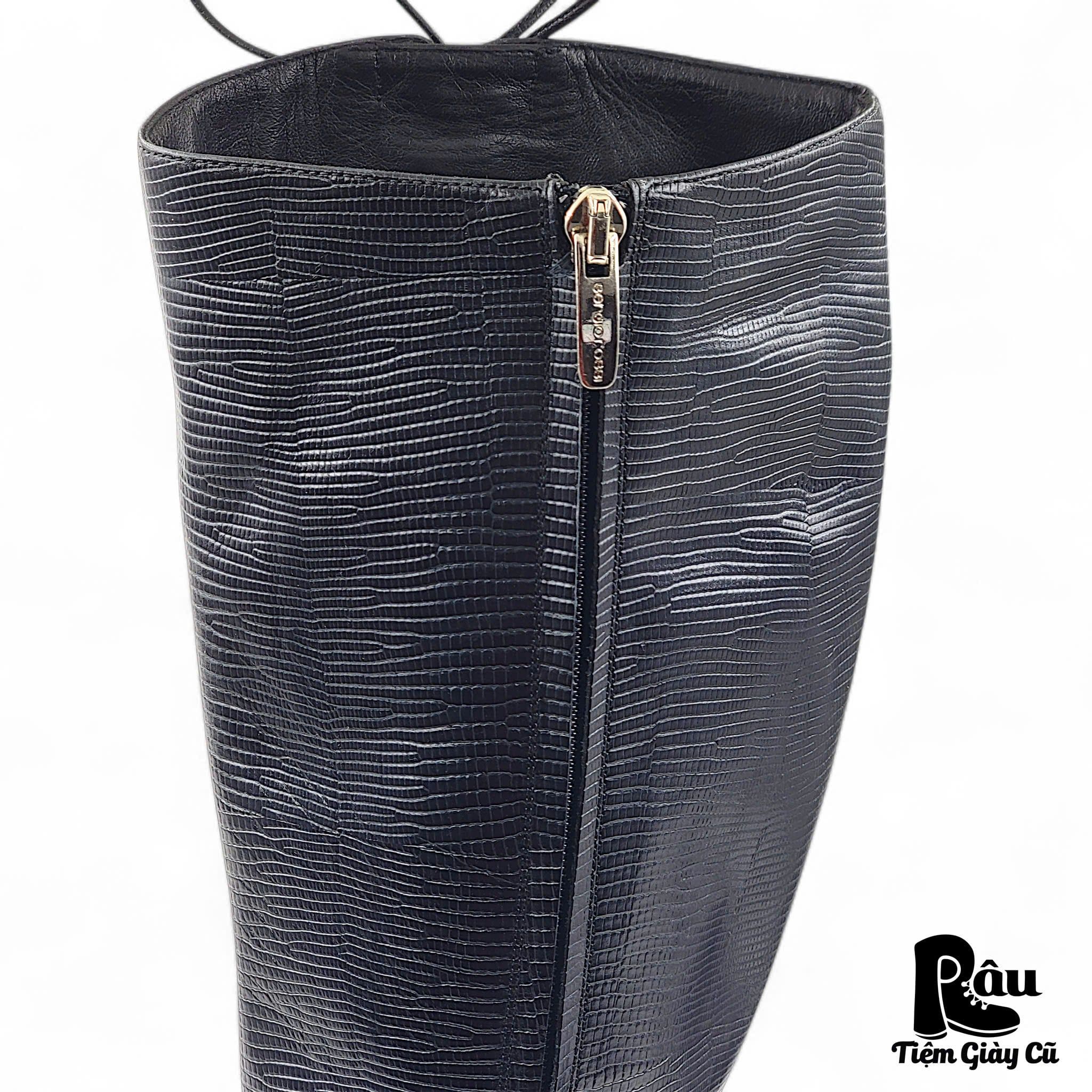  |SIZE 36| SERGIO ROSSI BLACK LIZARD-PRINTED KNEE HIGH BOOT Z36-8179 