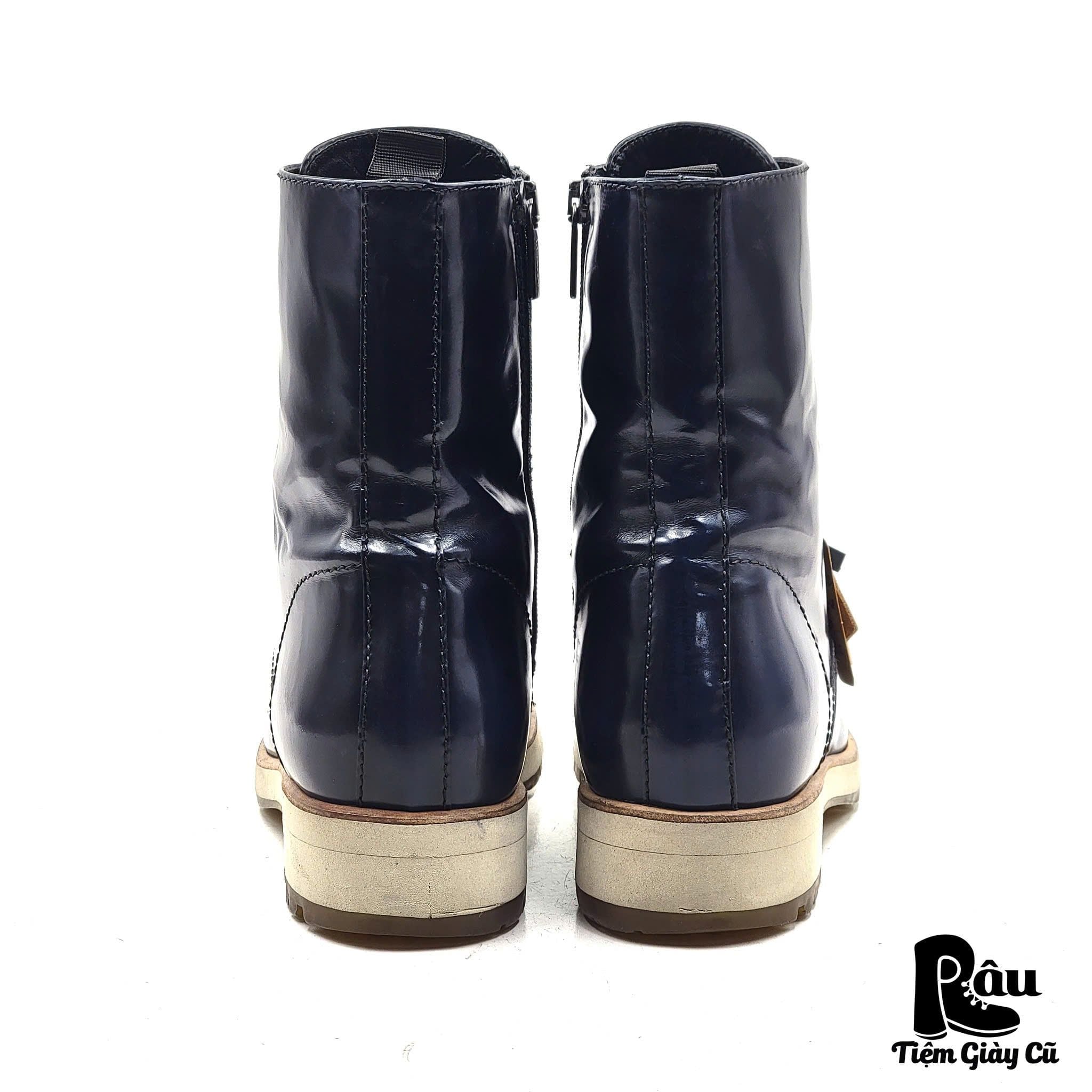  |SIZE 39| AQUATALIA PATENT LEATHER SIDE-ZIP COMBAT LACE-UP BOOT AX39-8192 