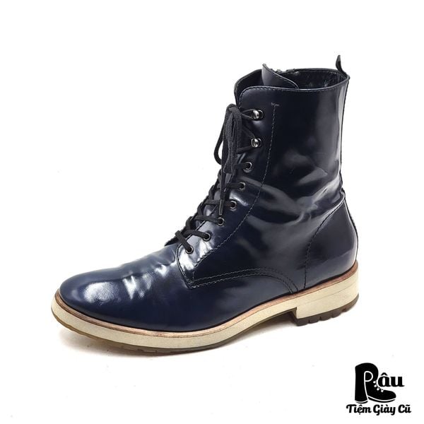  |SIZE 39| AQUATALIA PATENT LEATHER SIDE-ZIP COMBAT LACE-UP BOOT AX39-8192 