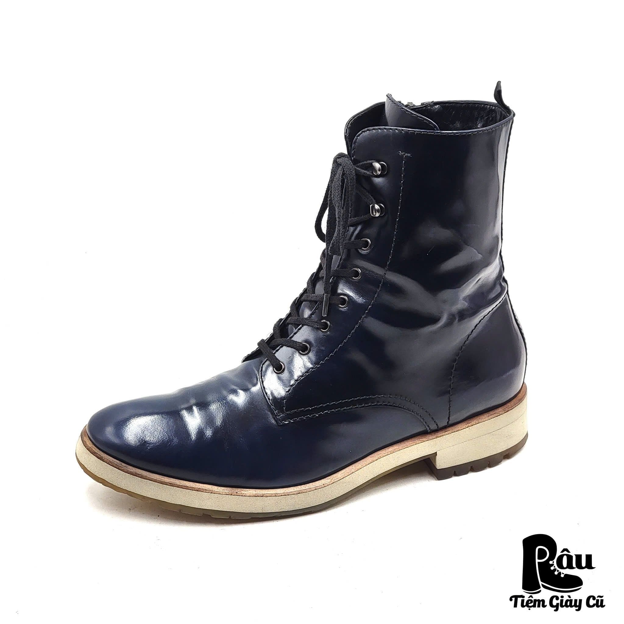  |SIZE 39| AQUATALIA PATENT LEATHER SIDE-ZIP COMBAT LACE-UP BOOT AX39-8192 