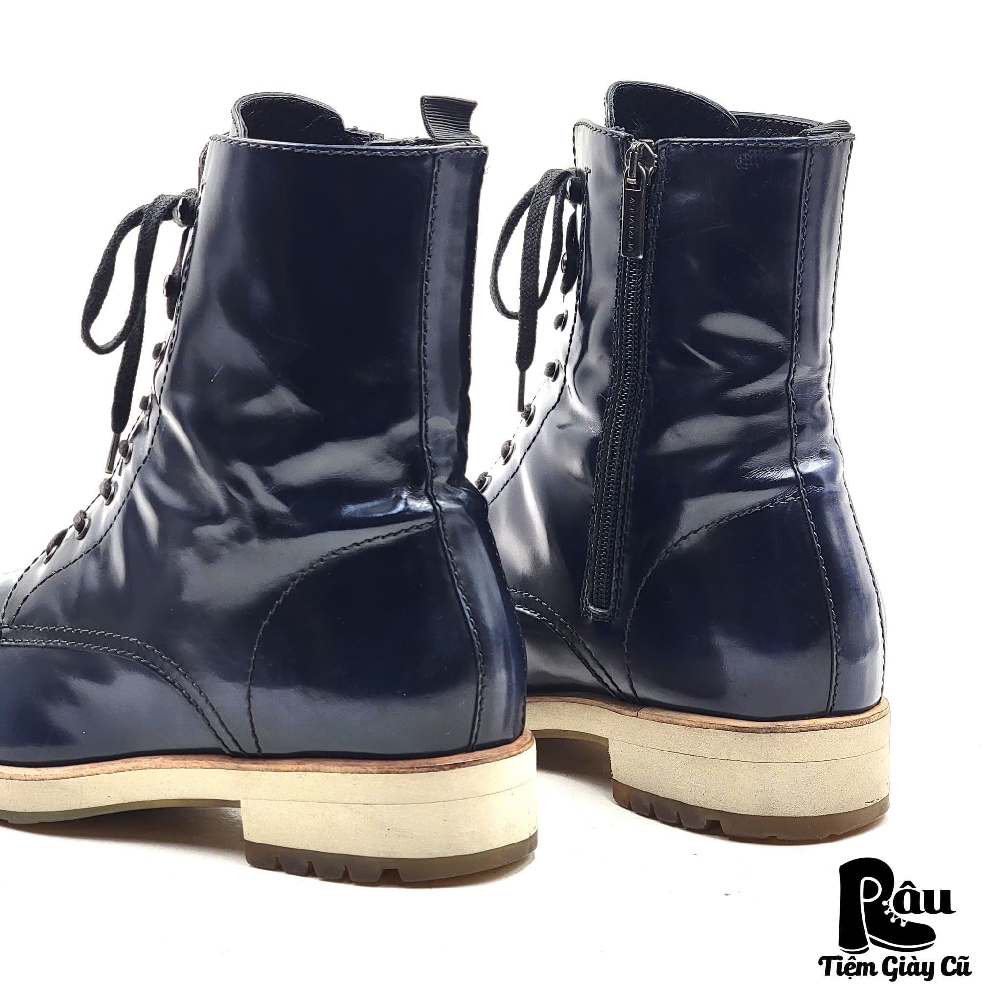  |SIZE 39| AQUATALIA PATENT LEATHER SIDE-ZIP COMBAT LACE-UP BOOT AX39-8192 