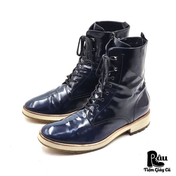  |SIZE 39| AQUATALIA PATENT LEATHER SIDE-ZIP COMBAT LACE-UP BOOT AX39-8192 