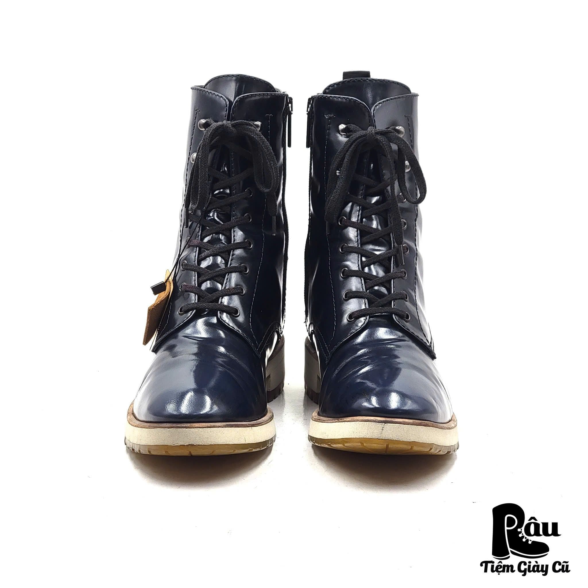  |SIZE 39| AQUATALIA PATENT LEATHER SIDE-ZIP COMBAT LACE-UP BOOT AX39-8192 