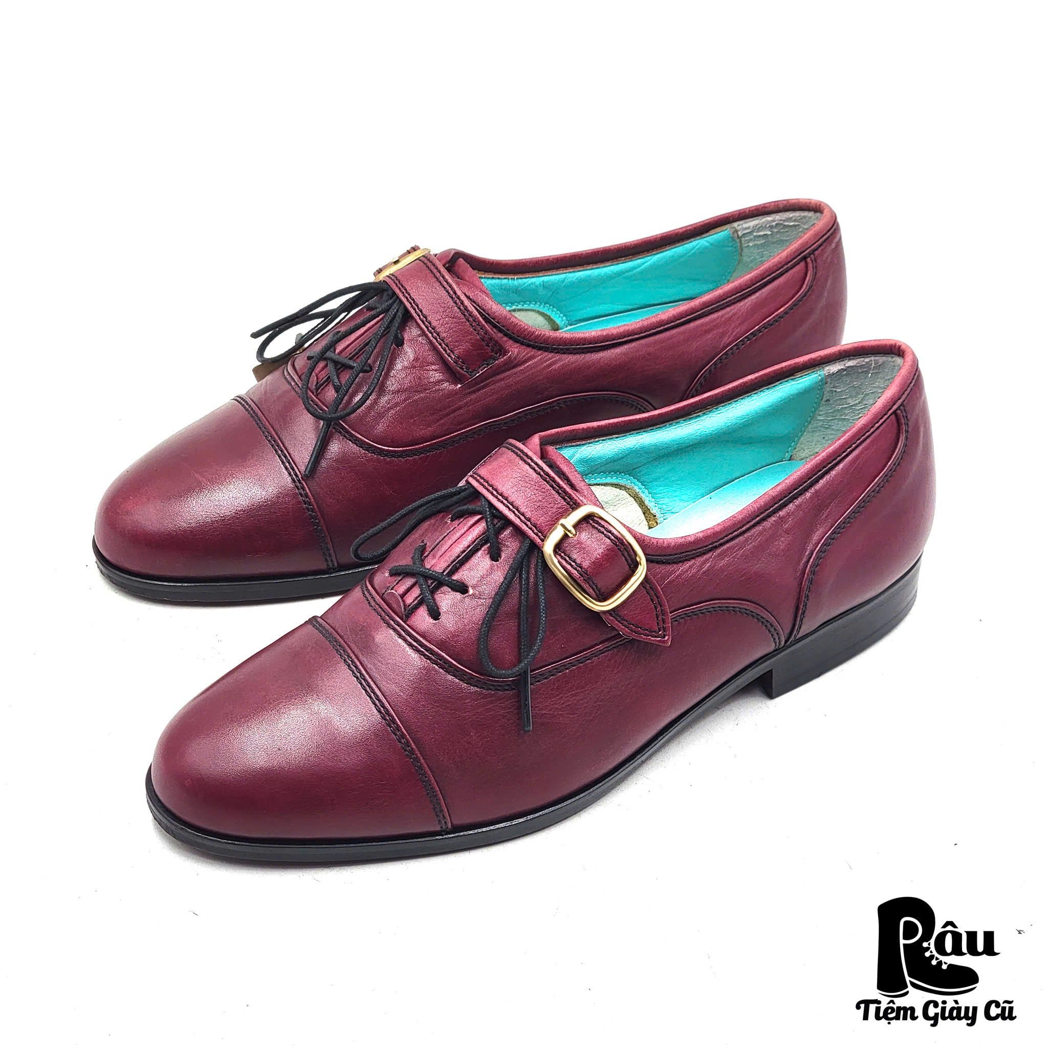  |SIZE 38.5| AGRESSIOR VINTAGE JAPANESE BURGUNDY BUCKLE OXFORD SHOES AX38.5-8194 