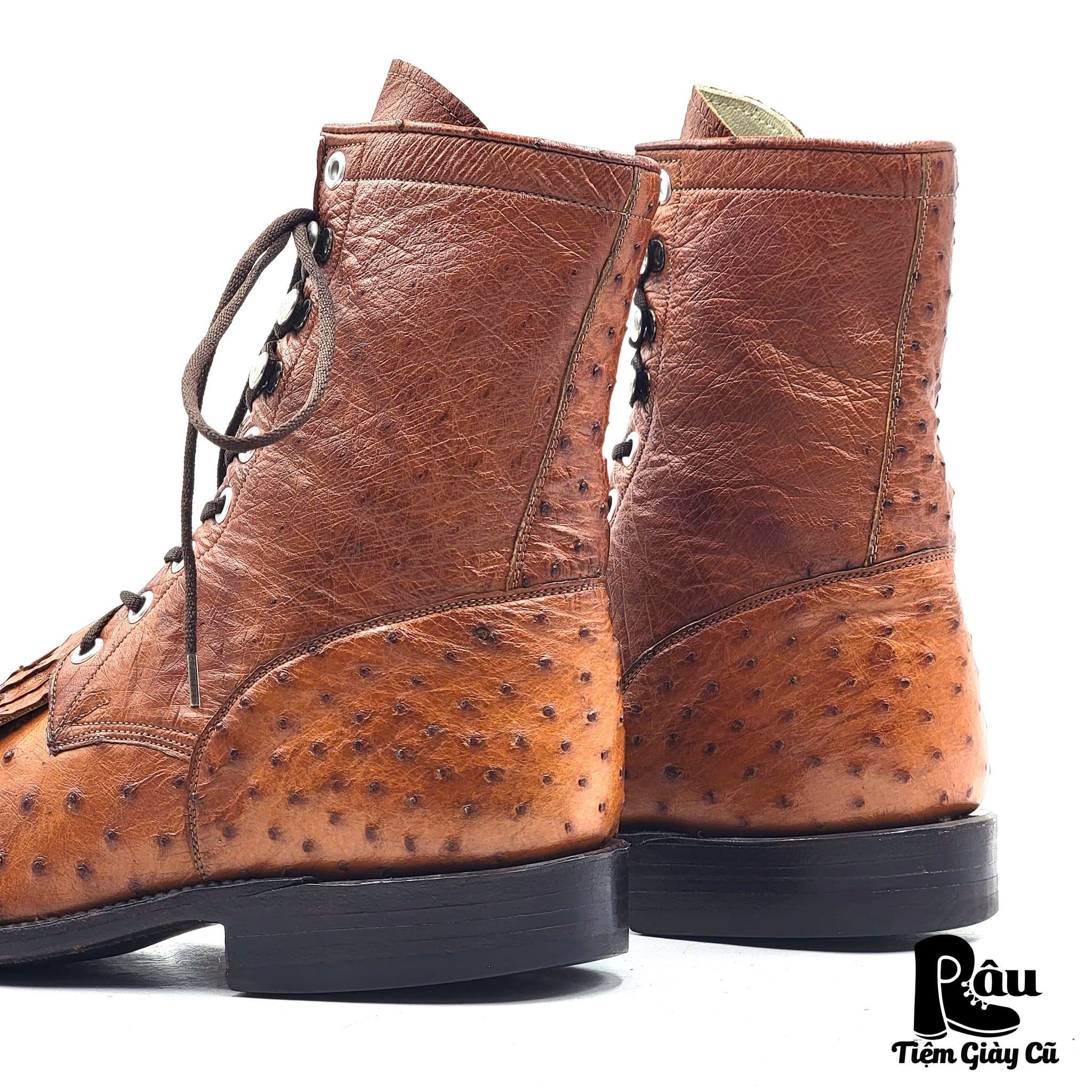  |SIZE 38| LUCCHESE F7037 FULL QUILL OSTRICT LACE-UP ROPER BOOT AX38-8187 