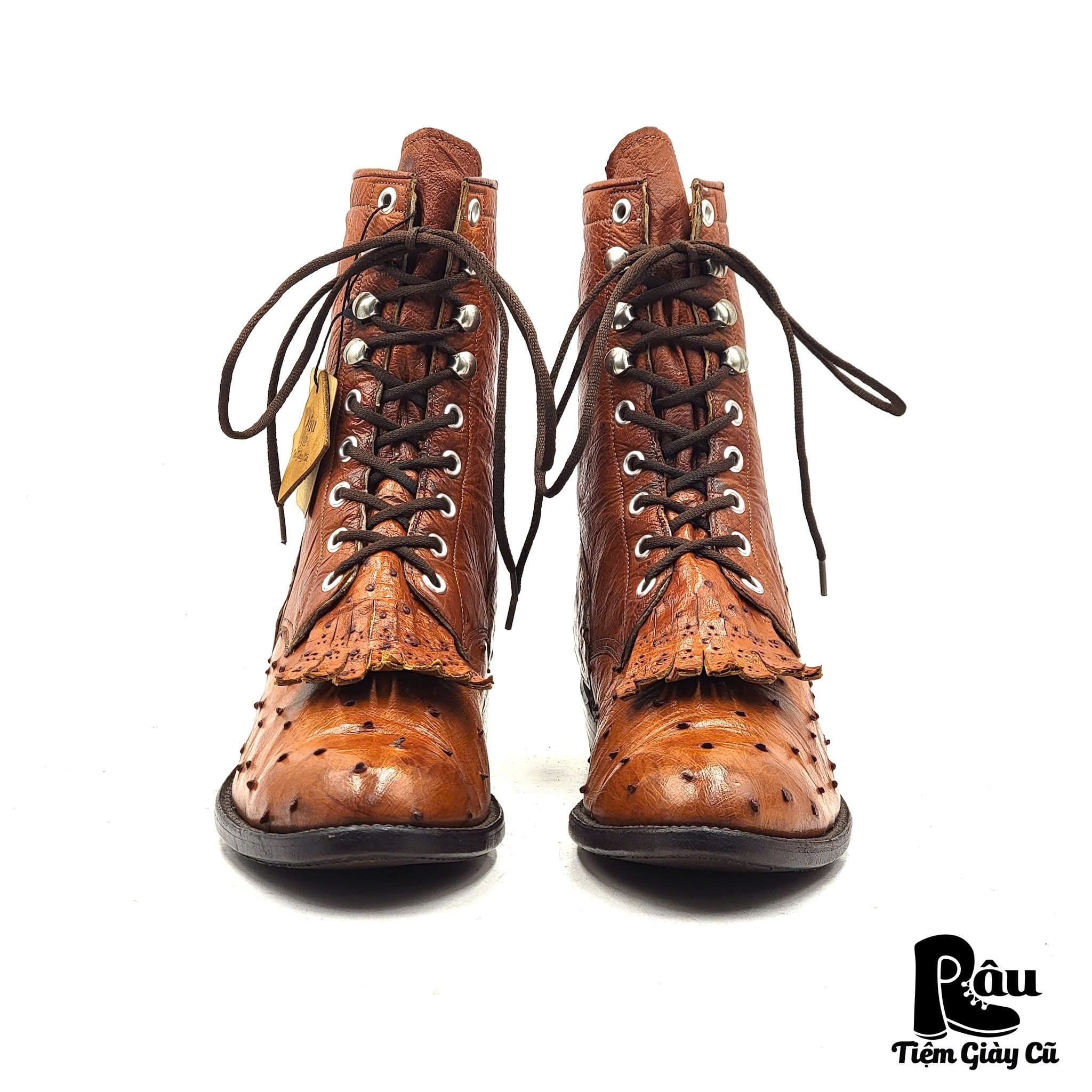  |SIZE 38| LUCCHESE F7037 FULL QUILL OSTRICT LACE-UP ROPER BOOT AX38-8187 