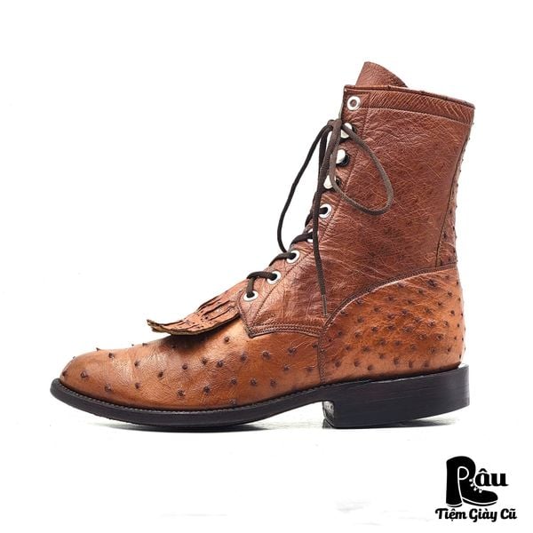  |SIZE 38| LUCCHESE F7037 FULL QUILL OSTRICT LACE-UP ROPER BOOT AX38-8187 