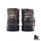  |SIZE 43| VINTAGE ITALIAN EMBOSSED DISTRESSED LEATHER LACE-UP BOOT (IPR SOLE) AX43-8189 